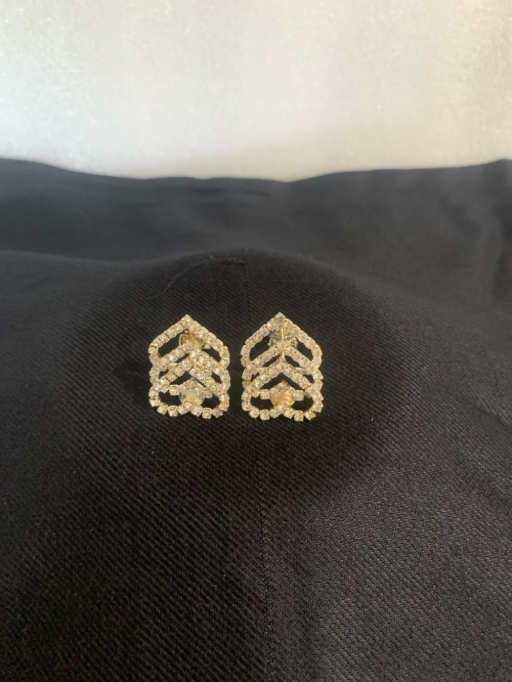 Gold Crystal Chevron Drop clip on Earrings for Women